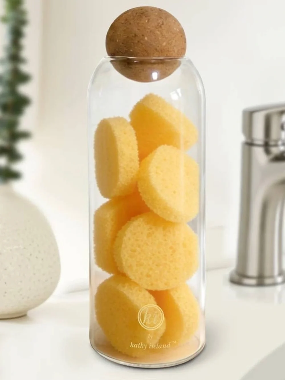 2 Tall Clear Glass Storage Jars with Cork Ball Lid ( Set of 2 Jars)